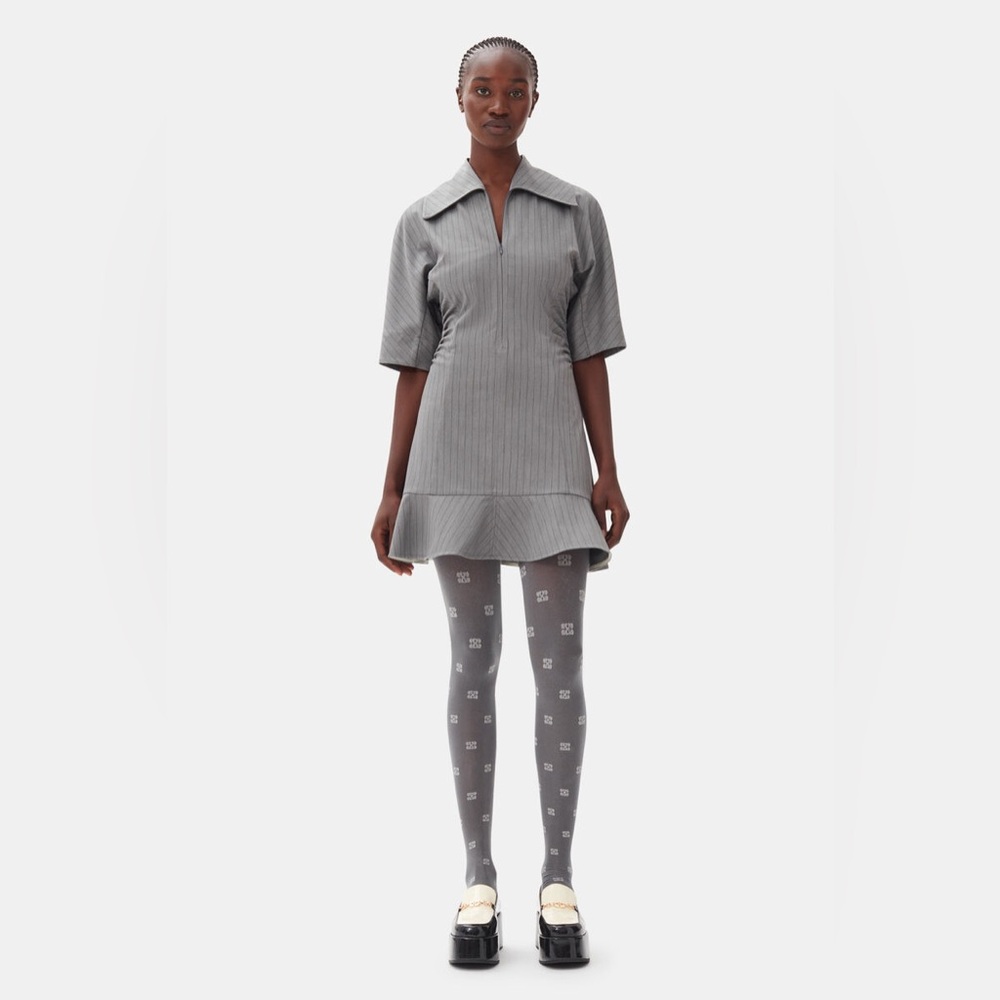 GREY STRIPED SUITING MINI DRESS NWT